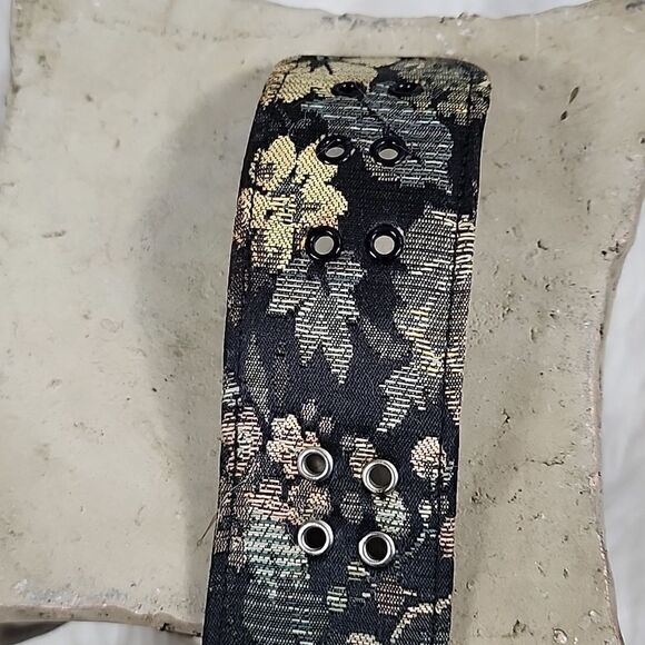 Vintage ECHO Floral Tapestry Belt with Brass Tone Floral Buckle